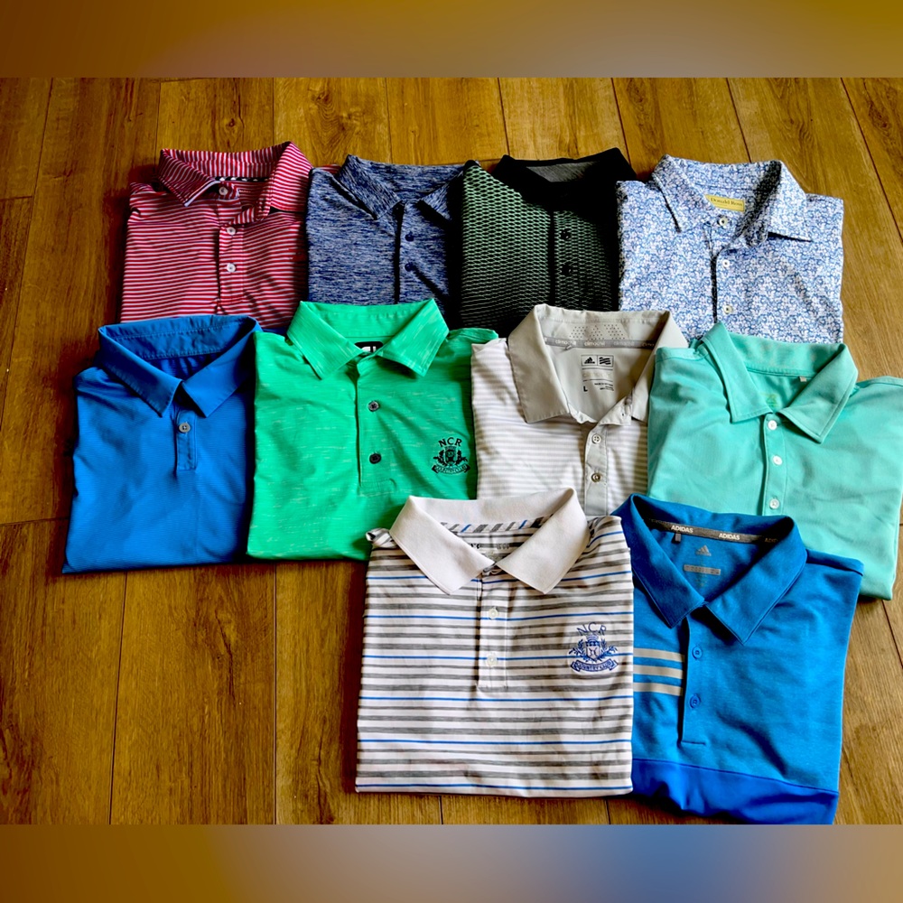Lot 10 Mens Mint NCR CC Golf Polo Shirts Sz Large Mint Dayton Ohio Logo Tech $$$